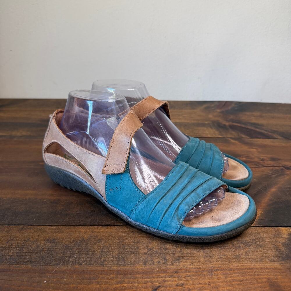 Naot Papaki Women's 9 40 Sandals Teal Tan Brown Open Toe Comfort Leather